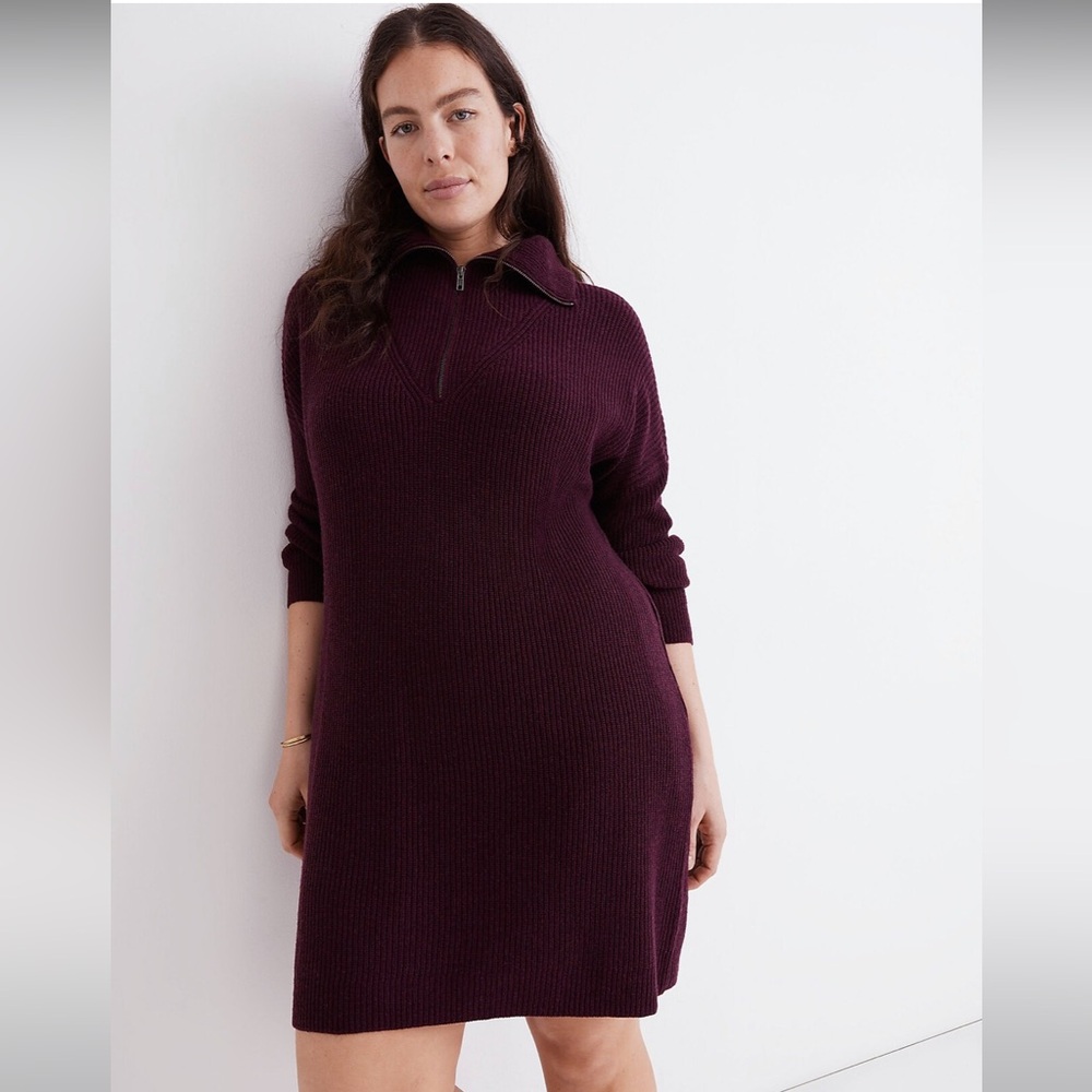 NWOT Madewell Ribbed Half-Zip Sweater Dress - Maroon, Burgundy, Purple - Medium